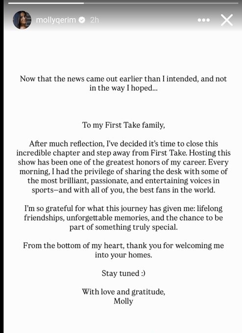 why did molly qerim leave espn